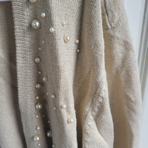 New with tags susan graver style Womens 1X sweater Cardigan gold glittered pearl - Picture 7 of 8